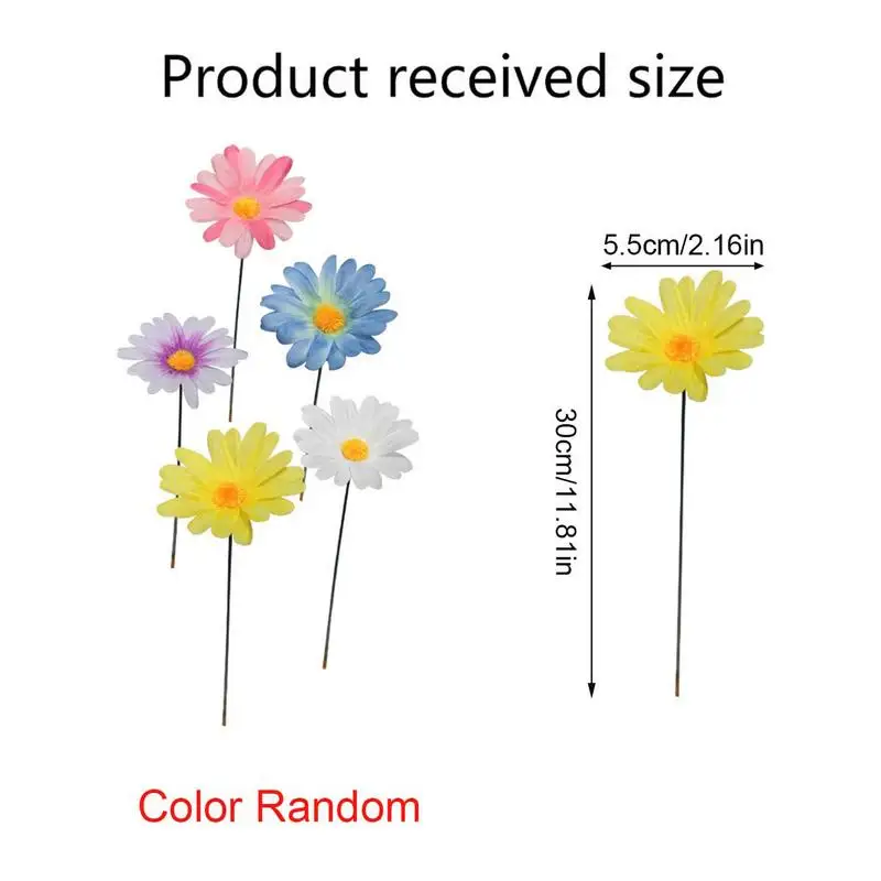 Flower Garden Stake Decor Metal Daisy Flower Stick Outdoor Floral Picks Colorful Flower Yard Art Pathway Patio Lawn Ornament