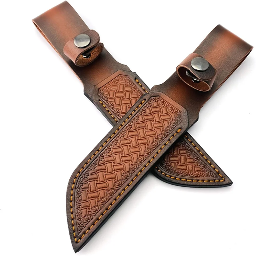 1-Piece Leather Sheath, Brown Genuine Leather Straight Blade Sheath, EDC Suitable for Outdoor Hunting Camping Storage Bag