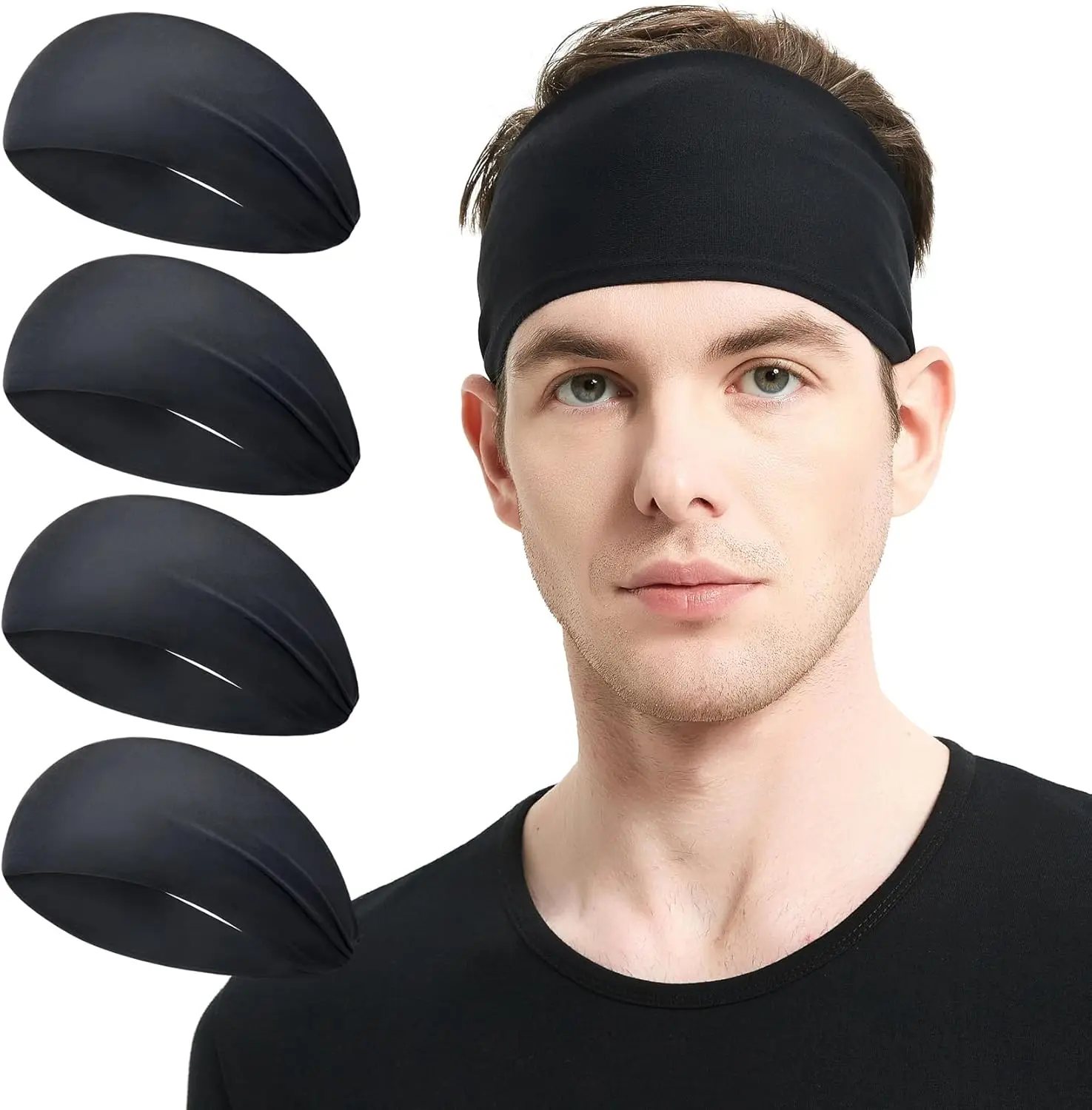 

Running Headbands for Men（4 or 6 Pack, Mens Stretchy Headband for Football,Cycling,Basketball,Yoga