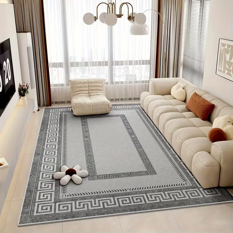 VIKAMA Modern Greek Key Border Rug Grey Multi‑Layer Geometric Frame Carpet Non‑Slip Rug for Living Room Indoor Home Decoration