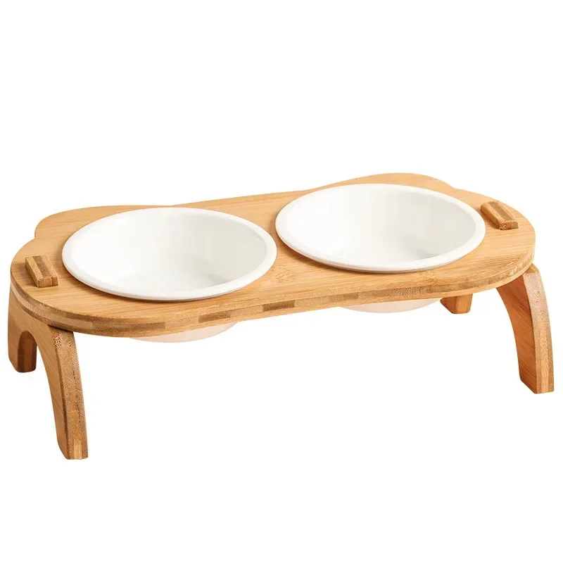 Elevated Bamboo Food Bowl Pet Bowl Cat and Dog Supplies Leak Proof Pet Food Bowl and Feeder for Small Dogs Cats Cat Food Bowl