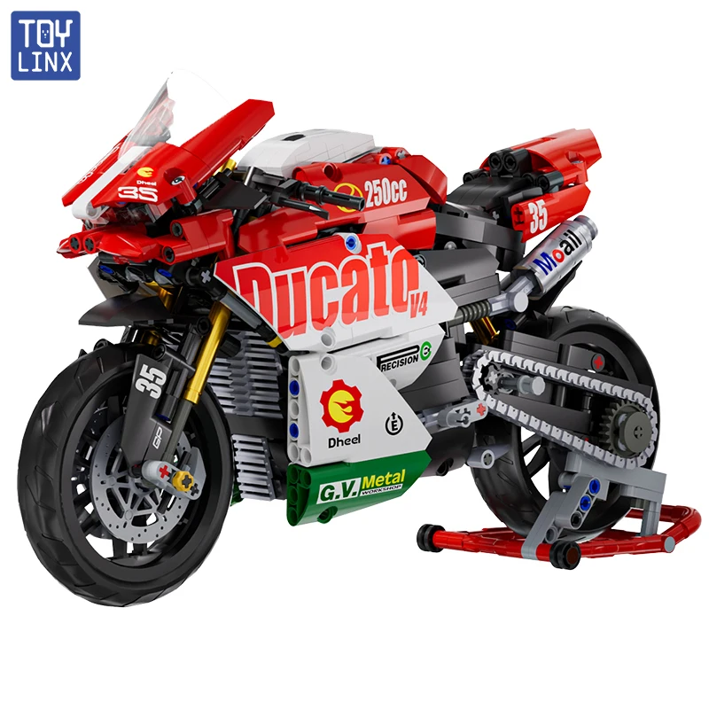 Zestaw klocków TOYLINX Famous V4 Motocykl, model super motocykla, techniczny zestaw wyścigowy, zabawki do składania dla dzieci, prezenty dla chłopców