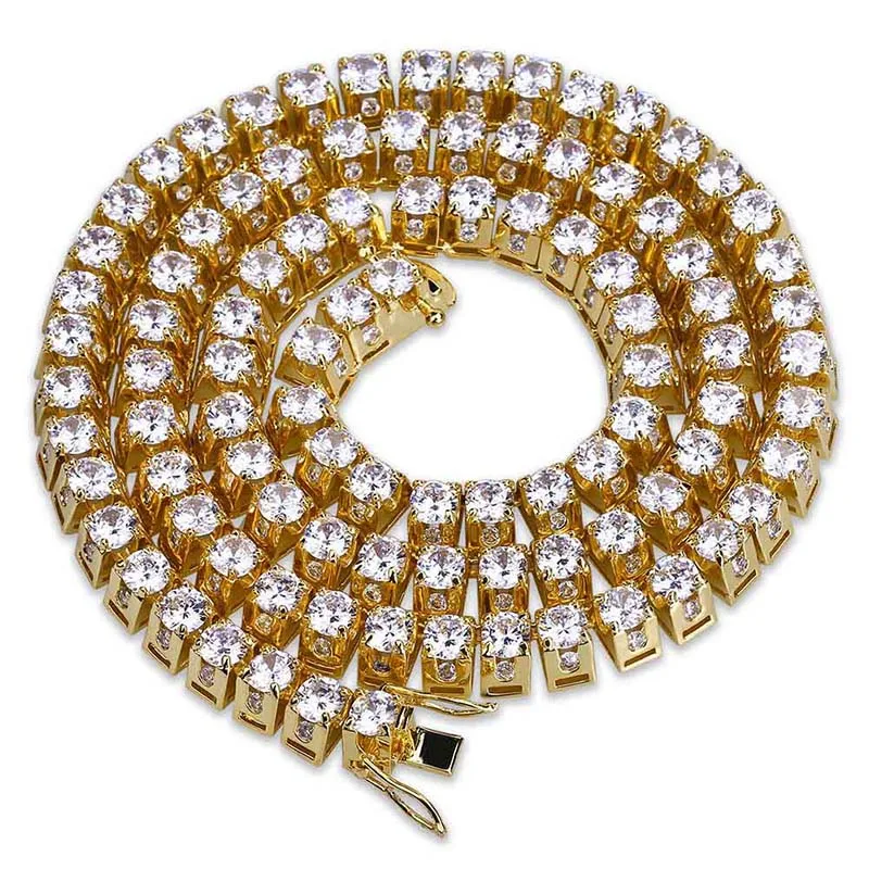 

10mm Hip Hop Bling Iced Out 1 Row CZ Stone Tennis Chain Necklace Gold Color Cubic Zirconia Chokers Necklaces for Men Jewelry