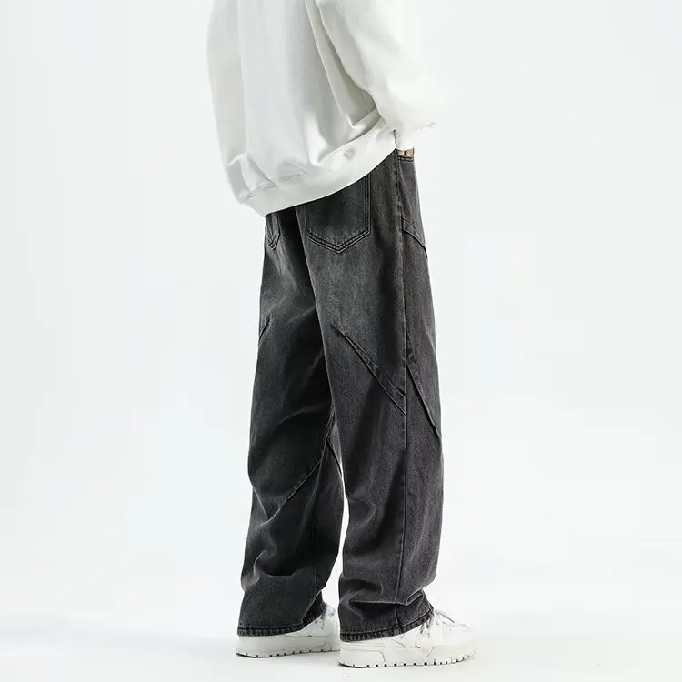 

Мужские джинсы в Корейском стиле в стиле ретро, свободные прямые широкие брюки, модные джинсы 300 Pou, новинка осени 2024, модные джинсы