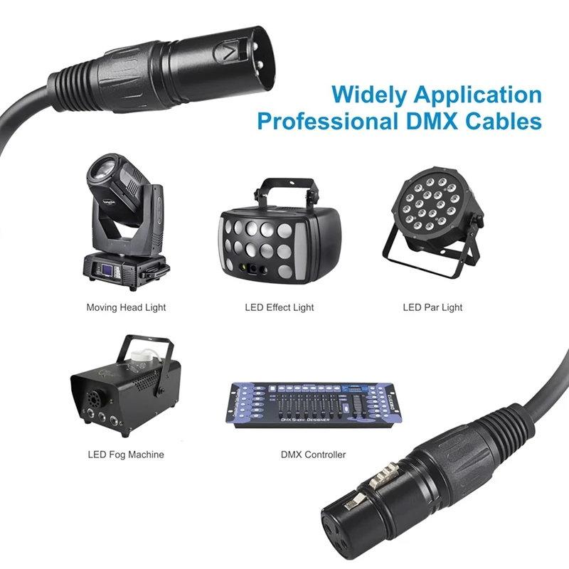 AT51-DMX كابل 10Ft ، 4 قطعة كابلات DMX 3Pin إشارة XLR ذكر إلى أنثى DMX سلك كابل لنقل الإشارة لإضاءة المسرح