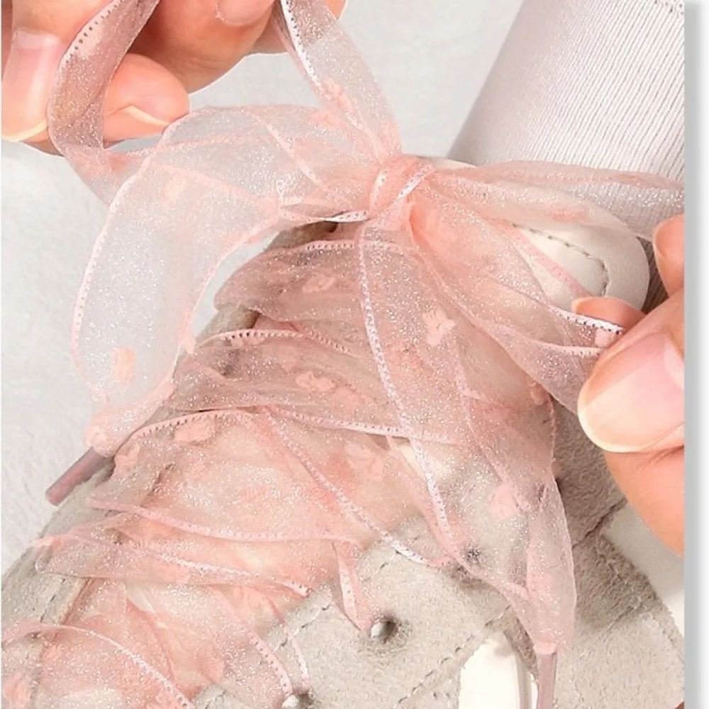 1Pair Transparent Sheer Organza Bow Shoelaces 2.5cm Width 120cm Length Organza Shoe Laces Chiffon Replacement Laces