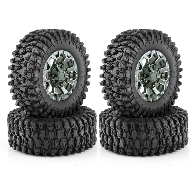 

4Pcs 135Mm 2.6 Inch Metal Beadlock Wheel Rim Rubber Tire Set Kit Parts For 1/8 1/10 RC Crawler Car Axial SCX10 Wraith RR10 Capra