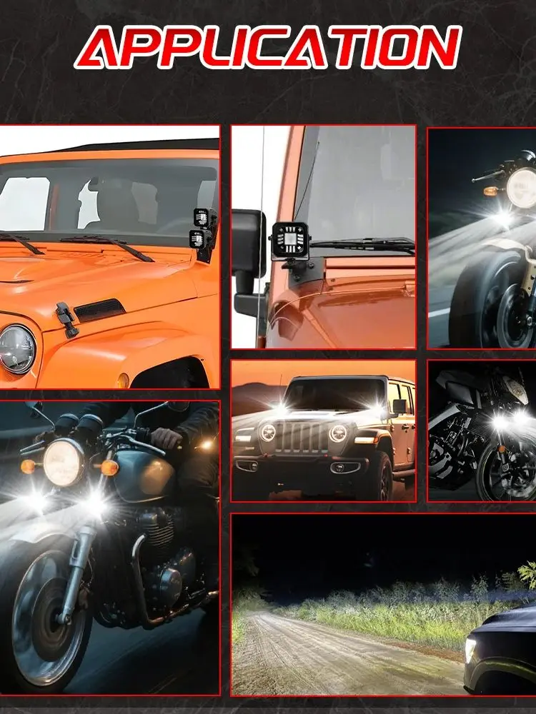 HAOLIDE Lampa Robocza LED 3-calowa Dwukolorowa Biała DRL + Bursztynowa Lampka Pozycyjna Reflektor Dalekosiężny i Rozproszony do Samochodu, Słupka A, Użytku Terenowego, Motocykla — 2