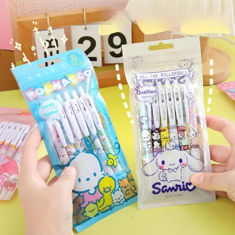 Sanrio 12pcs Gel Pen Kawaii Hello Kitty Cinnamoroll Pochacco Student Writing Supplies 0.5 Black School Stationery Store Supply