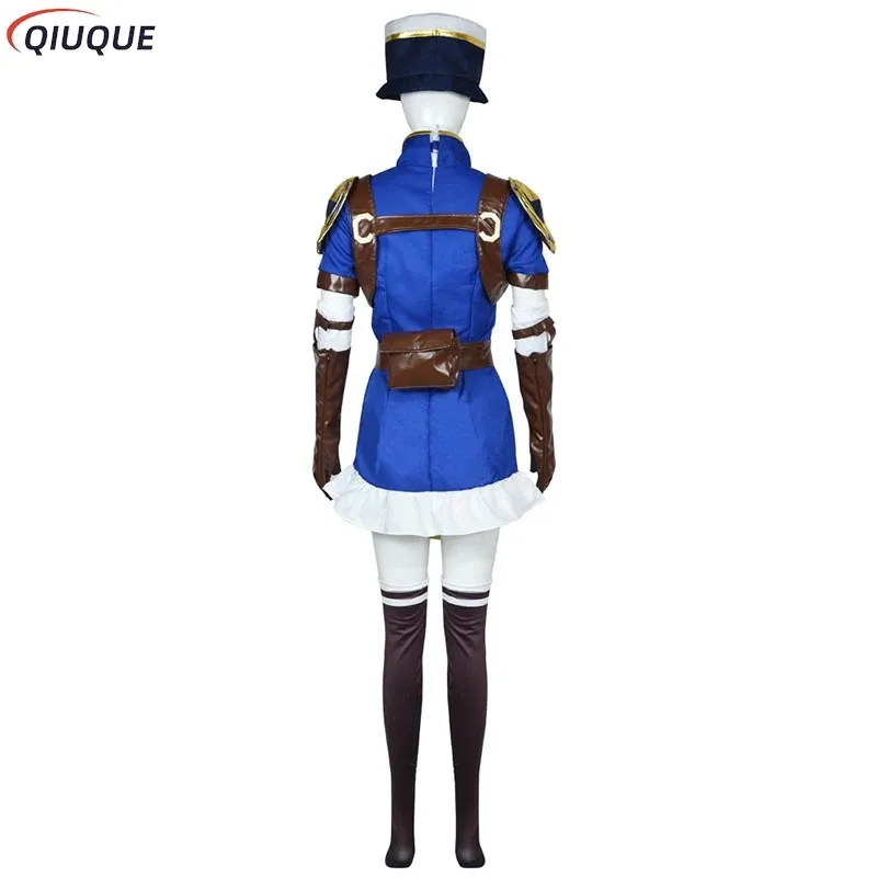 qq023 أنيمي غامض 2 كايتلين كيرامان تأثيري حلي لعبة LOL شريف بيلتوفر فستان موحد شعر مستعار امرأة مثير كرنفال البدلة