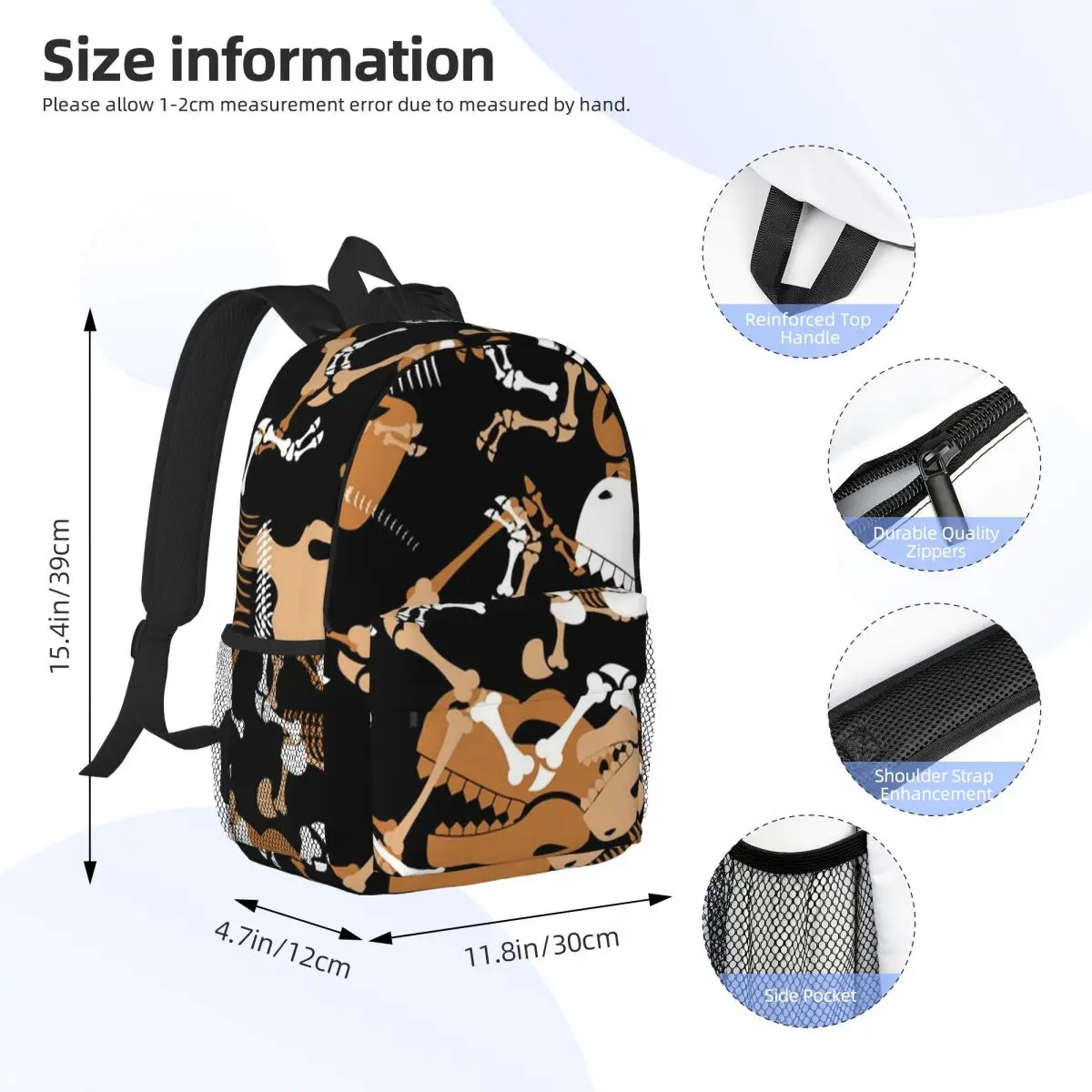 Dinosaur Bones Pattern Backpacks Boys Girls Bookbag Fashion Students School Bags Laptop Rucksack Shoulder Bag Large Capacity