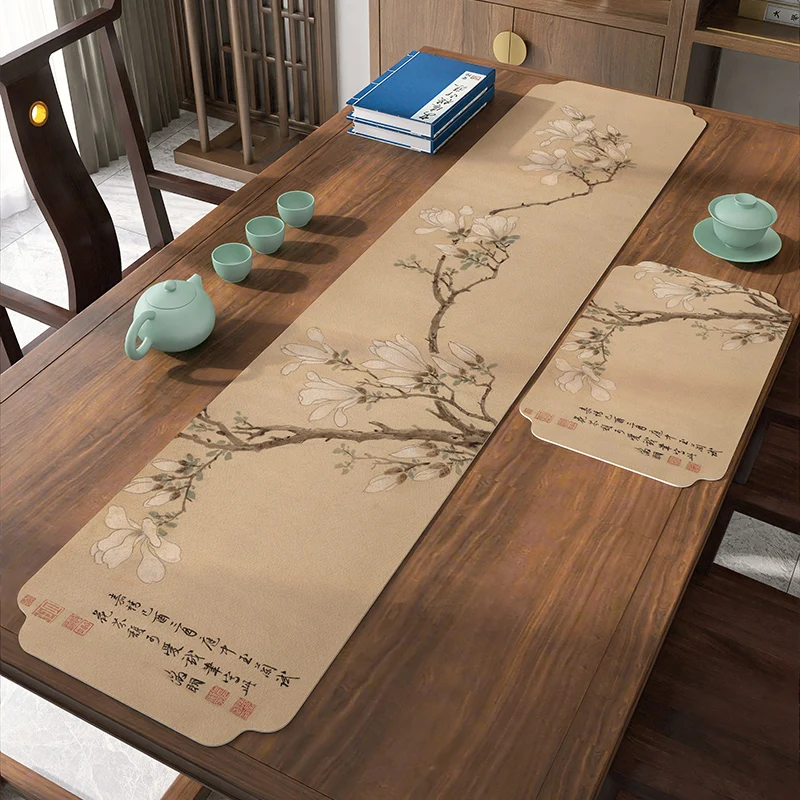 

Новая китайская скатерть для чайного столика в стиле дзен, кожаная подкладка для чайного столика, водонепроницаемая ПВХ-скатерть для дома, декоративная скатерть с пейзажным узором