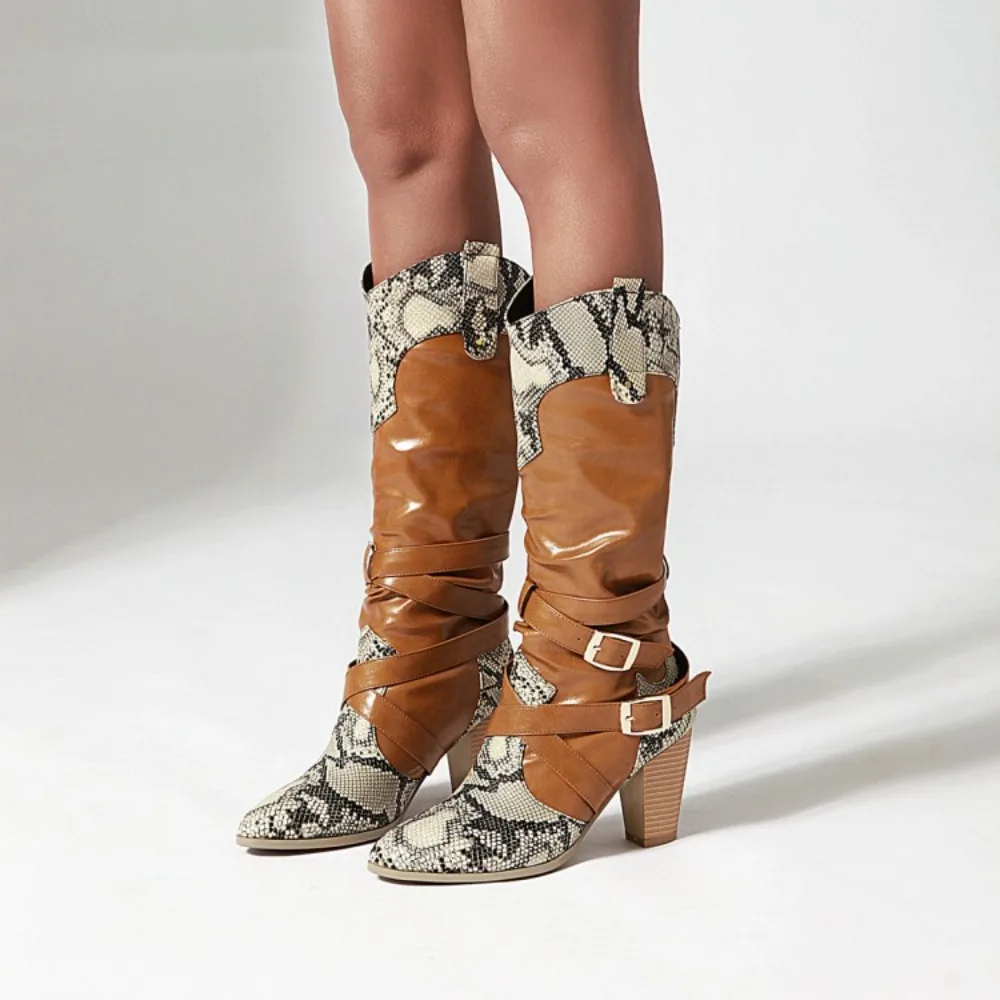 Knee High Boots Womens Shoes 2026 New Western Cowboy Knight Boots Over Knee Side Zipper Long Tube Boots Women Shoes High Heels