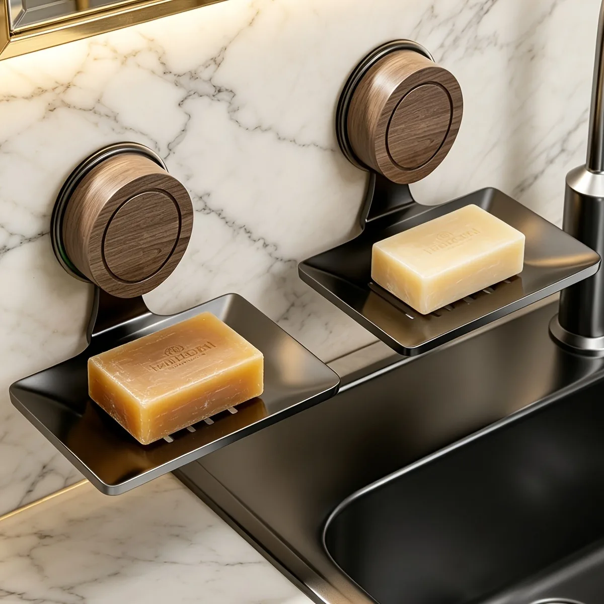 Suction Cup Soap Dish with Drain Holes, Wall-Mounted Metal Soap Tray for Bathroom and Kitchen, Rust-Proof, Easy to Install