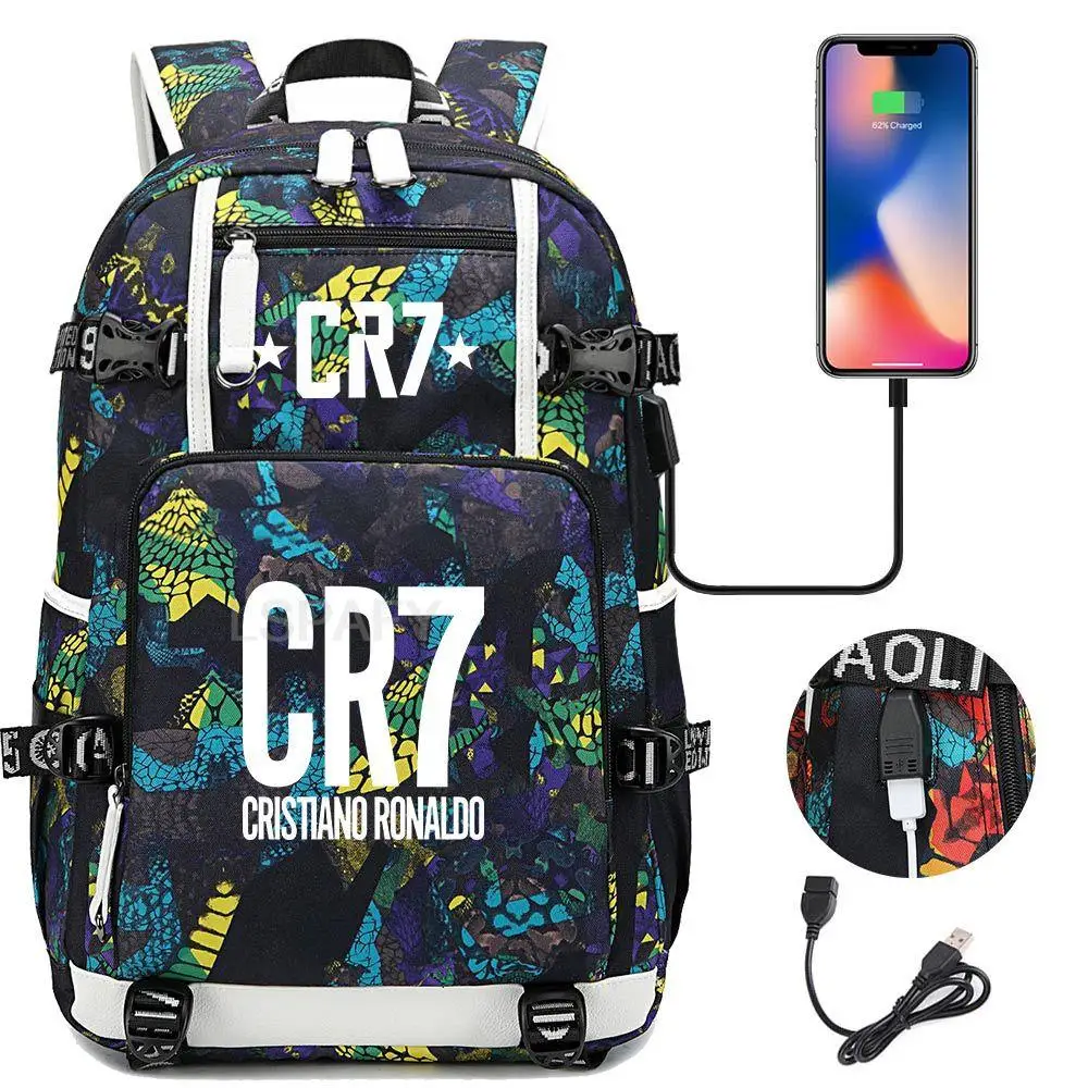 Football Ronaldo CR7 Backpack Men Women Large-capacity School Bag USB Charge Multi-function Backpack Students Laptop SchoolBags