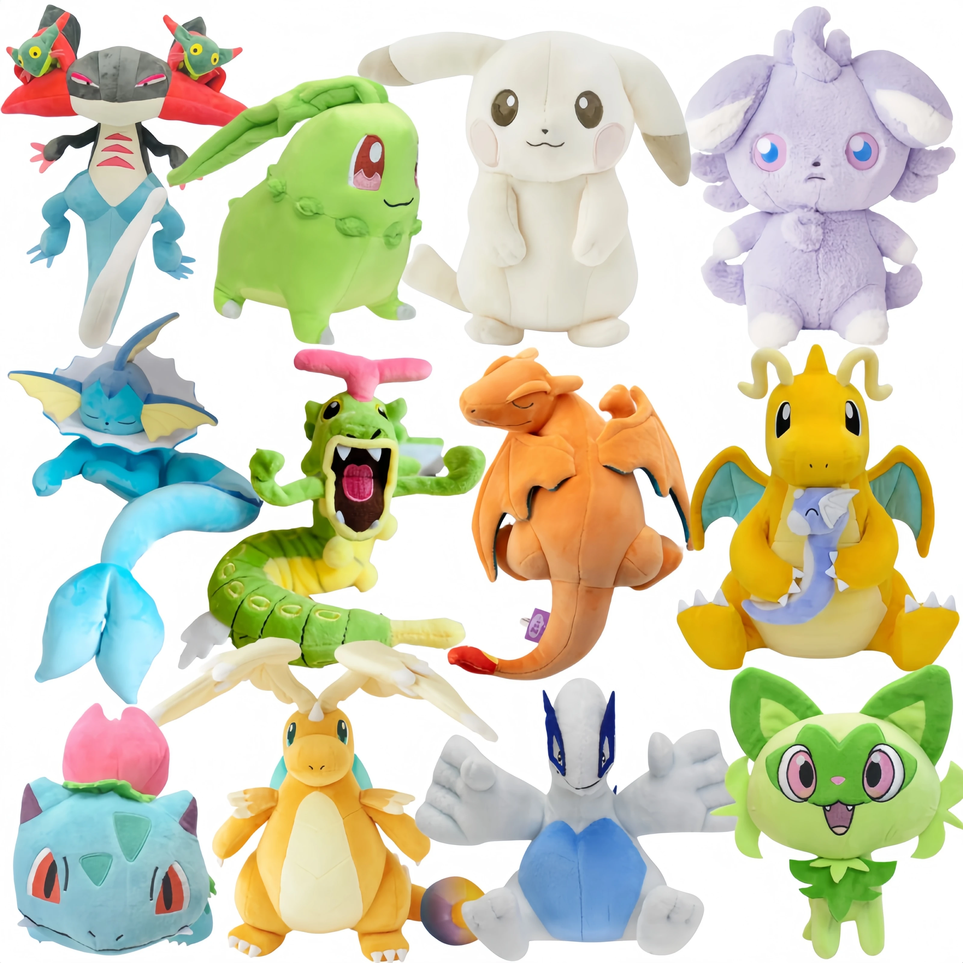 Brinquedo de Pelúcia Pokémon Pokopia Light Color com Orelhas Flexíveis: Pikachu, Lugia, Dragapult, Espurr, Caterpie, Gyarados, Chikorita, Mega Dragonite - Presente