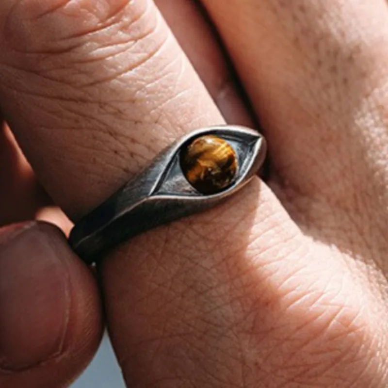 

PANJBJ стерлингового серебра 925 пробы, кольцо с тигровым глазом для женщин, текстура, ретро, панк, тренд, регулируемые аксессуары, подарок, дропшиппинг