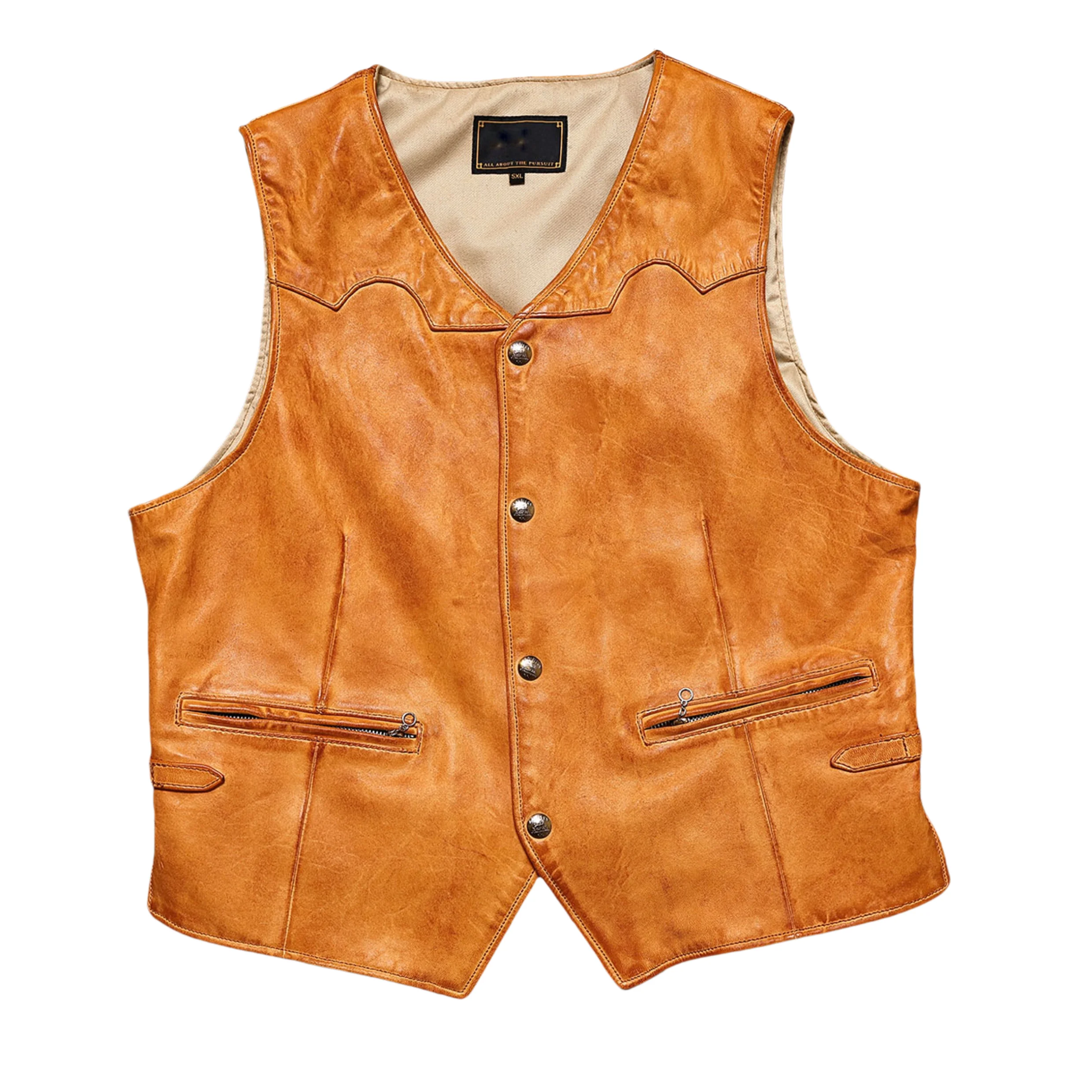 Retro Style Yellow Spring Leather Vest Men Single Breasted Plus Size 5XL Genuine Natural Sheepskin Slim Fit Short Vest