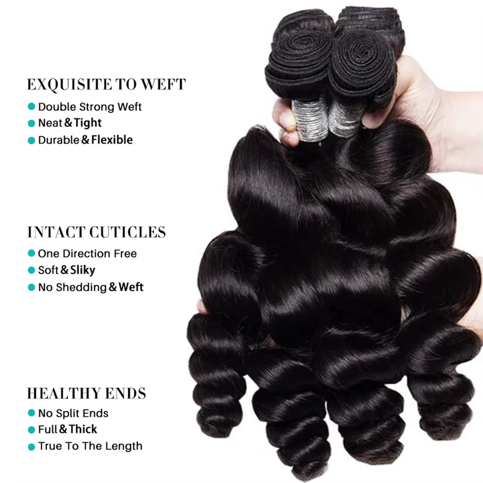 Lose Welle 20 30 Zoll langes indisches rohes Echthaar Bündel 3/4 PCS Echthaar Bundles Extensions 12A natürliche schwarze Remy Haarwebart