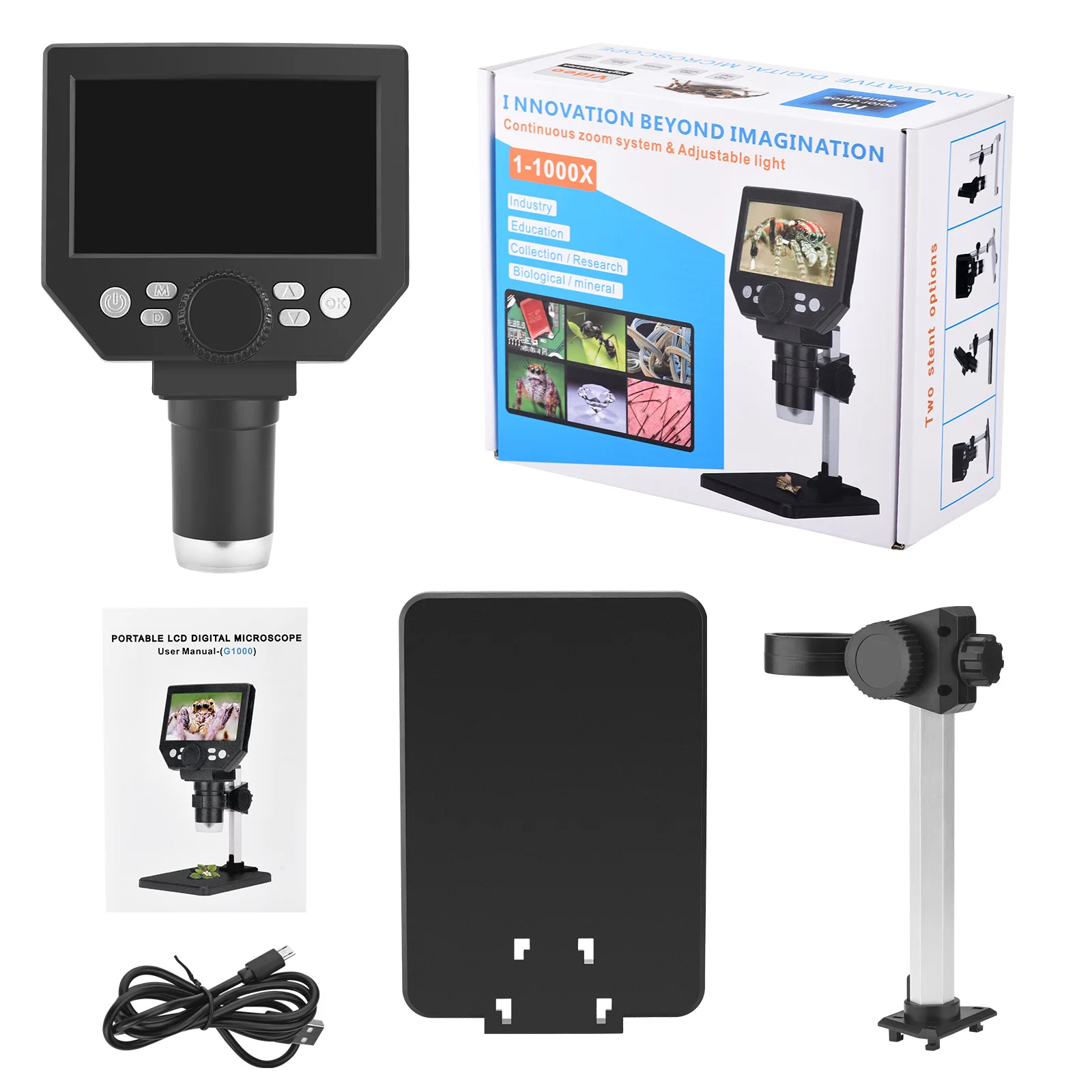 Microscopio digitale USB da 4.3 pollici 1080P microscopio professionale 8 luci a LED 1000X microscopio per bambini saldatura elettronica