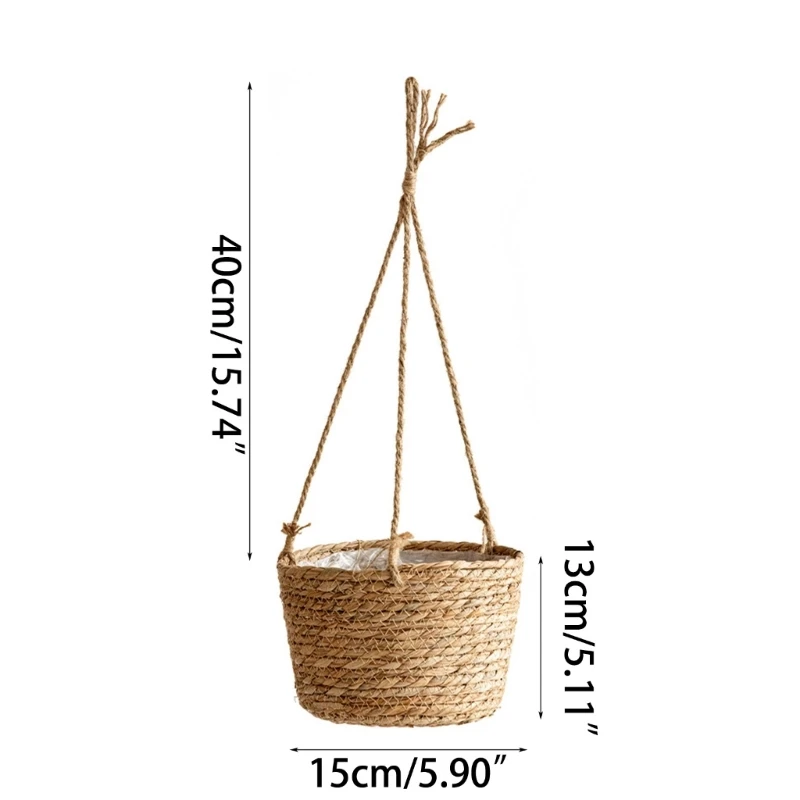 G6DA Woven Hanging Planter Plant Flower Pot Holder Basket Breathable for Home Garden