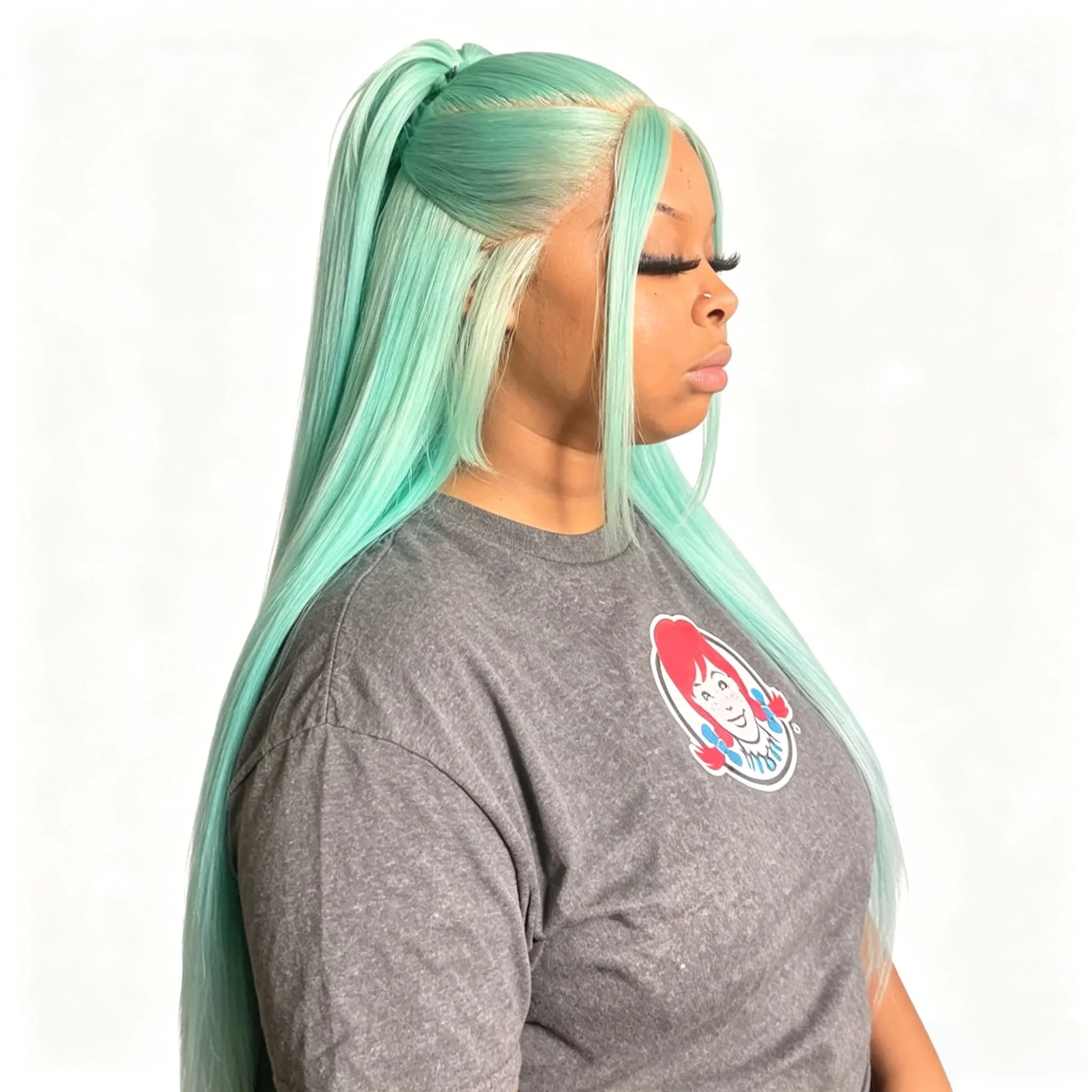 28 30Inch Straight 13x6 Mint Green Lace Frontal Human Hair Wigs Pre Plucked Brazilian Transparent 13x4 Lace Frontal Wig 180%
