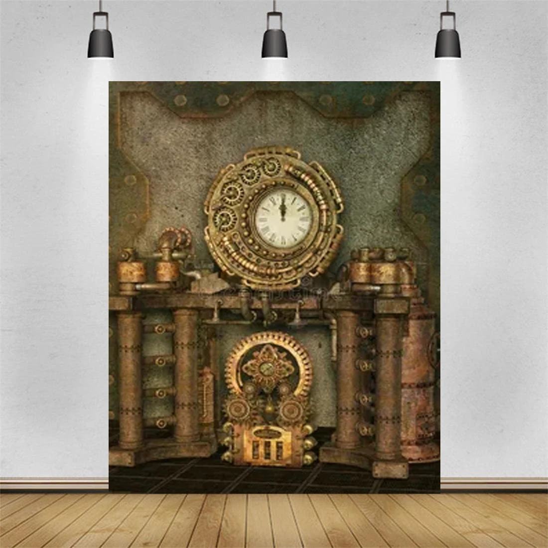 Antique Vintage Steampunk Photography Backdrop Industrial Clock Old Metal Gearwheel Background Steam Machine Nostalgia Party