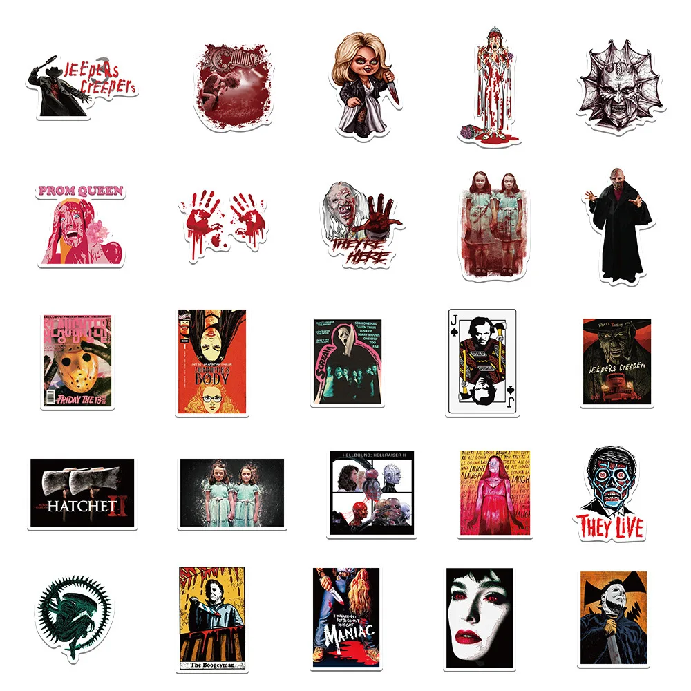 50pcs Halloween Horror Movie Stickers for Skateboard Laptop Phone Helmet Car Motorcycle Cartoon Sticker Kids Gift