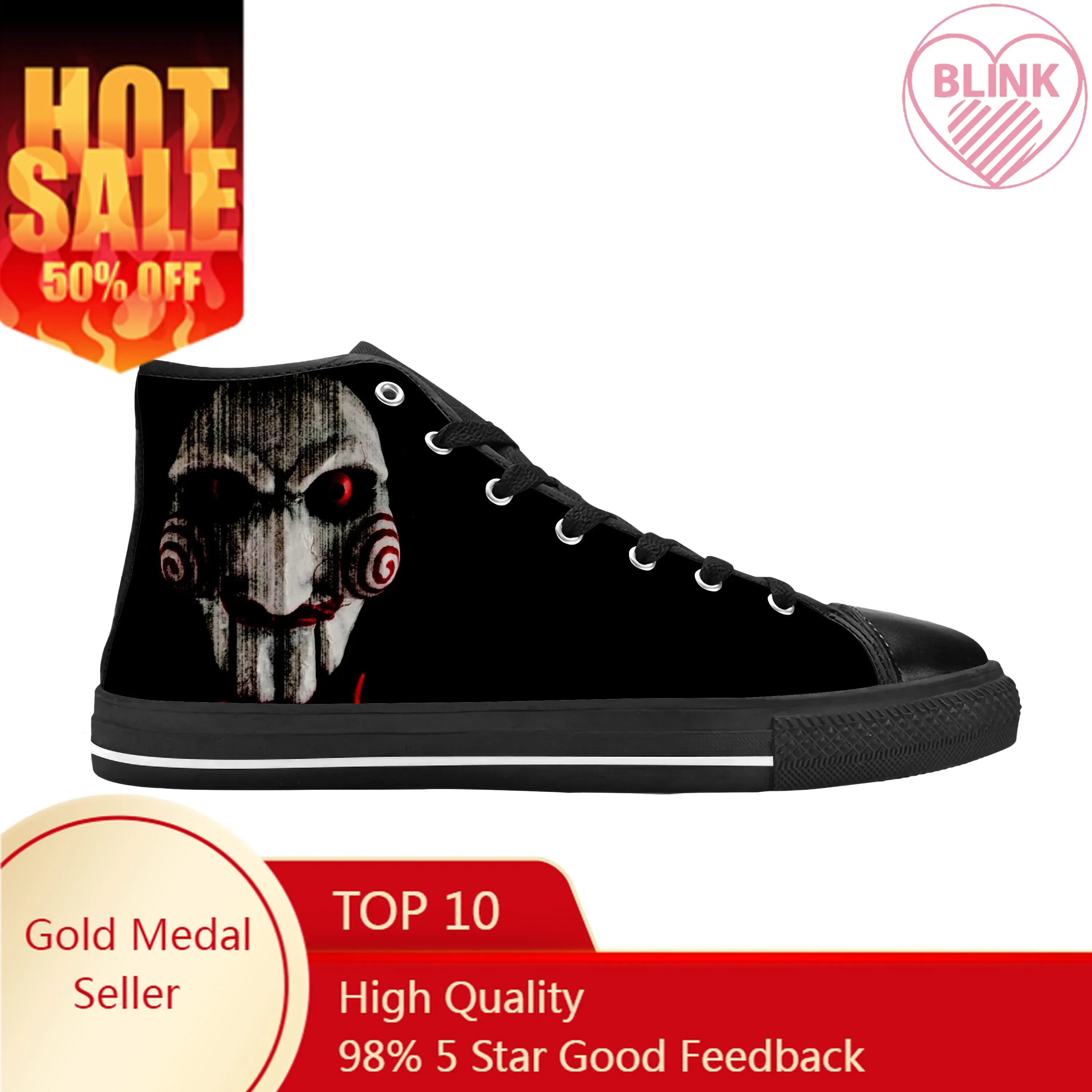 Sah Film Horror Puzzle Puppe Halloween Gothic Casual Stoff Schuhe High Top bequeme atmungsaktive 3D-Druck Männer Frauen Turnschuhe