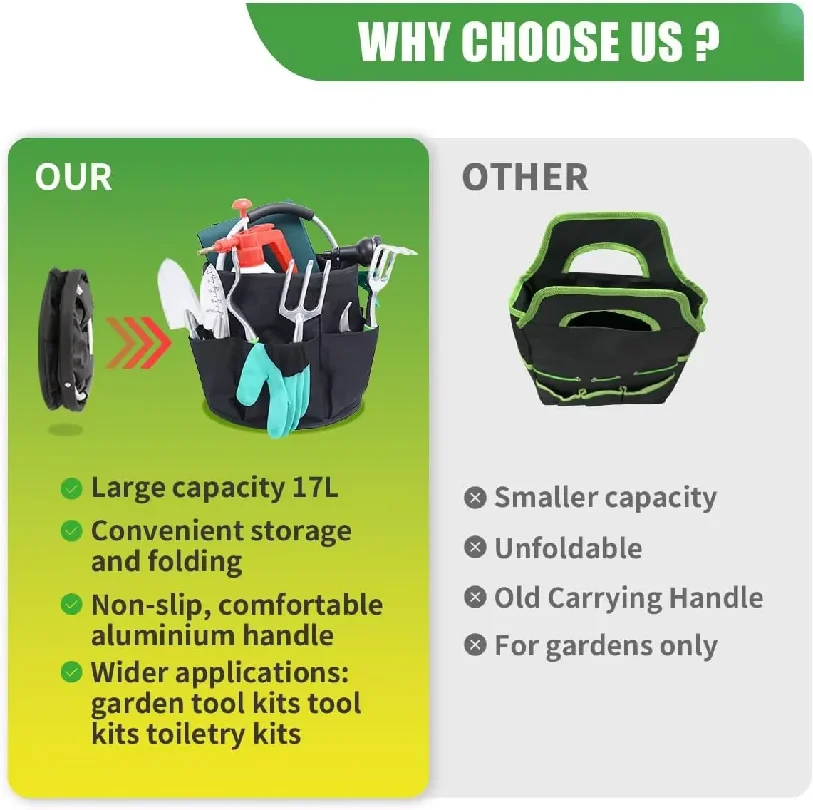 17L Large Storage Organiser Bag Folding Basket Picnic Tote Outdoor Cleaning Caddy with Handle Tool Bag Cleaning Supplies