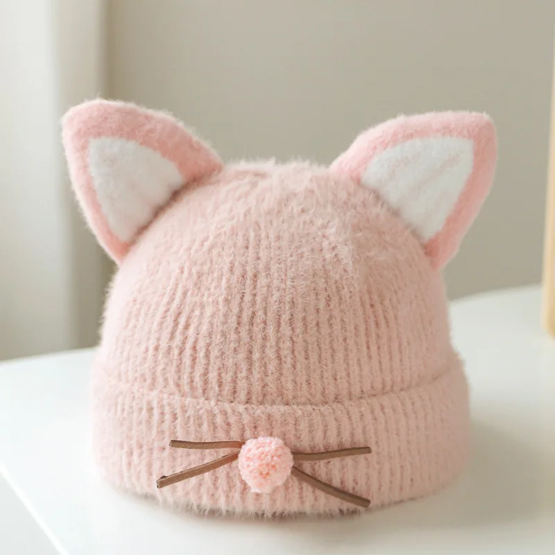 Warm Baby Beanie Kawaii Cartoon Cat Ear Crochet Bonnet for Toddler Boy Girl Cute Fashion Autumn Winter Plush Thicken Warm Hat