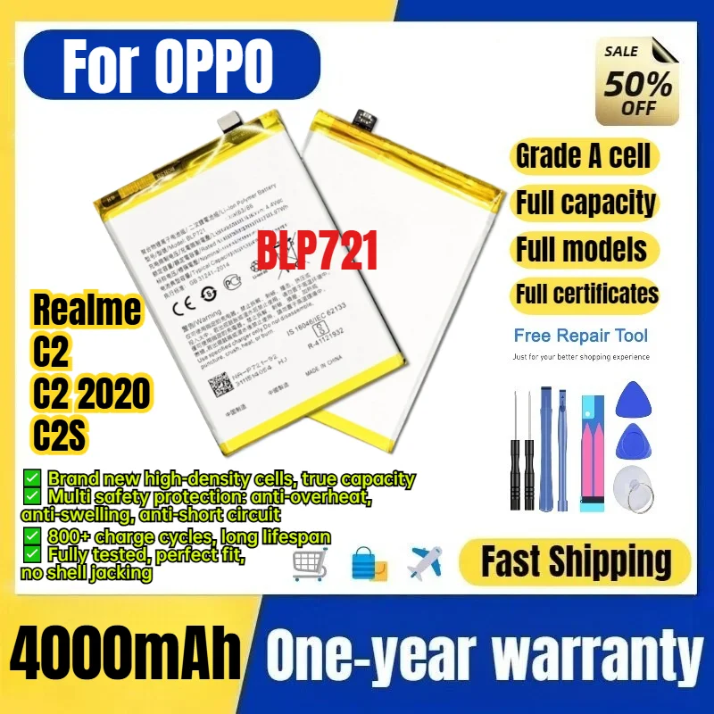 BLP721 for OPPO Realme C2/C2 2020/C2S Phone Battery 0 Cycle  High Capacity Battery Replacement Bateria Grade A Cell with Tools