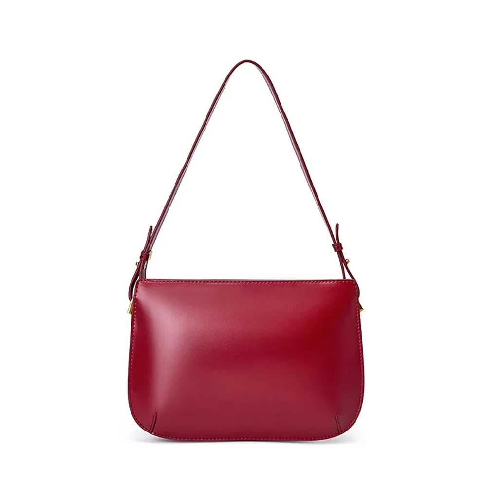 Genuine Leather Red Shoulder Bags Woman Minimalist Crossbody Bag Luxury Handbags Female Luxury Commuter Underarm Bag Armpit Bag