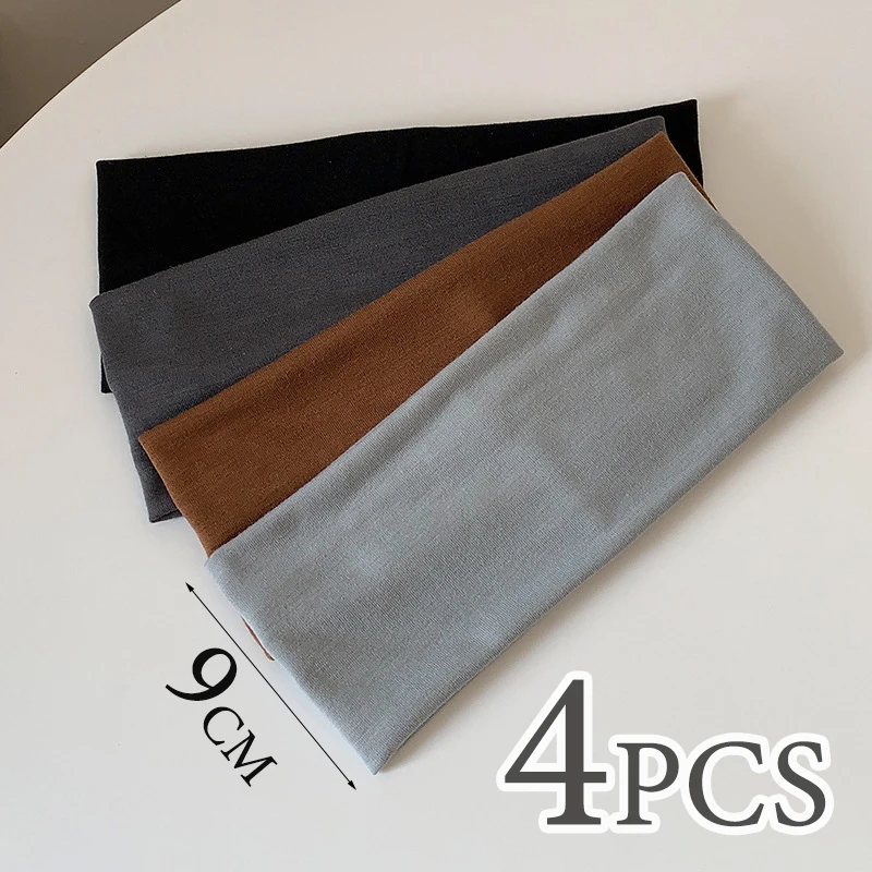 

4PCS Simple Casual Sports Headband For Women Men 9CM Wide Head Band Yoga Sweat-absorbing Headwrap Running Fitness Sweatband 2025