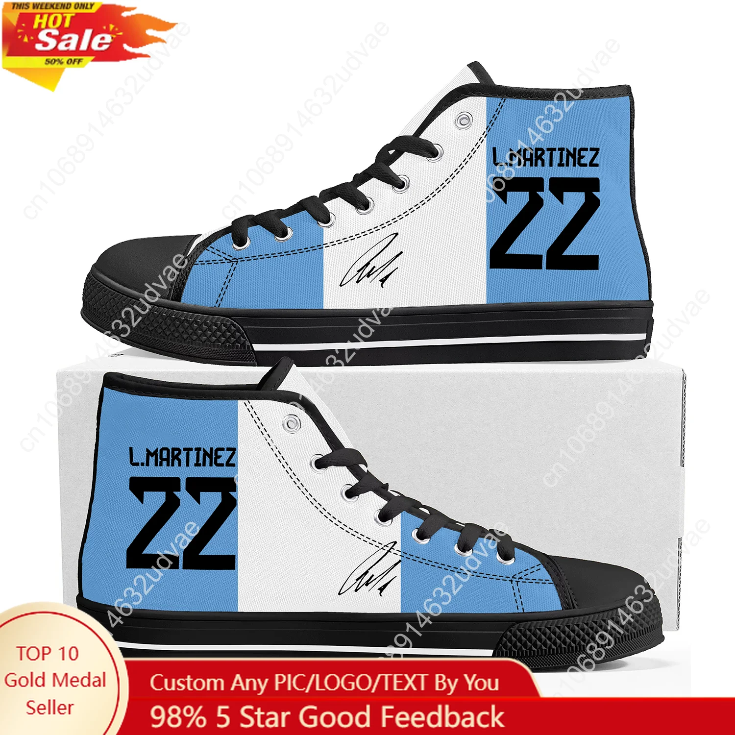

Lautaro NO.10 High Top Shoes Men Women Canvas Sneaker Argentina Soccer Star High Quality Sneakers Custom Shoe Black