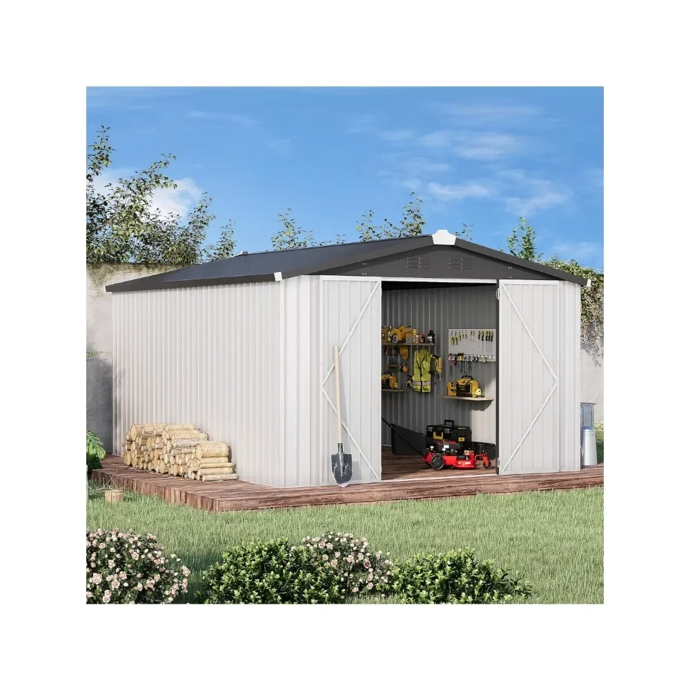 10' x 14' Shed Metal, Outdoor Storage Sheds & Outdoor Storage with Lockable Doors, Large Steel Yard Shed