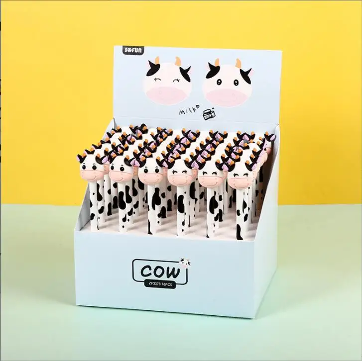 

36 pcs/lot Creative Milk Cow Gel Pen Cute 0.5mm black ink Signature Pen School Office writing Supplies Promotional Gift