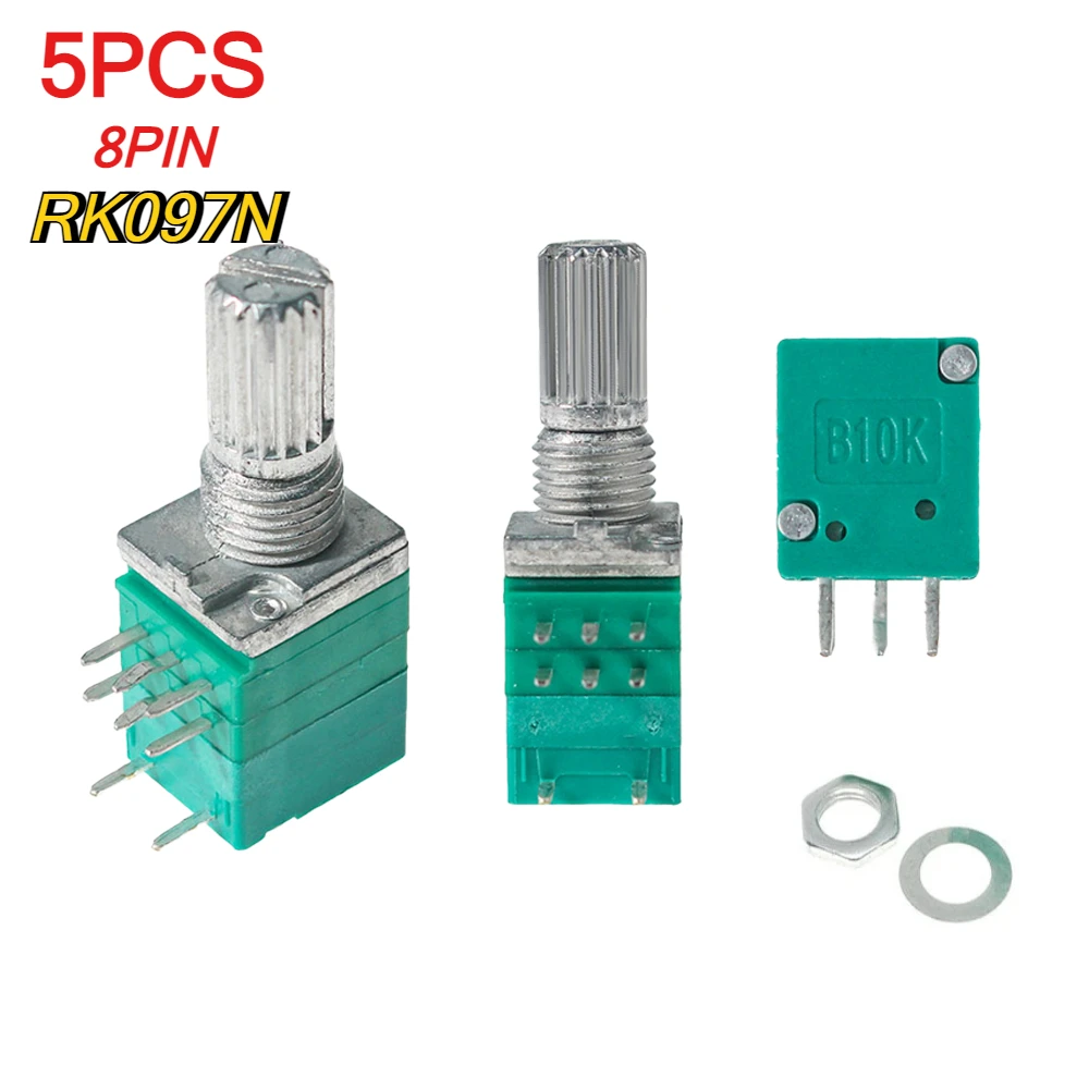 5PCS 8Pin RK097 Rotary Potentiometer Industrial Switches RK097N B5K B10K B20K B50K B100K Audio Shaft Amplifier Sealing