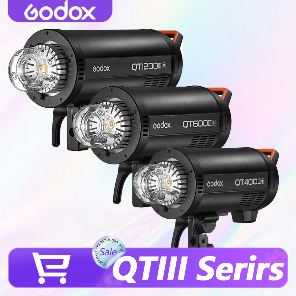

Godox QT400IIIM QT600IIIM QT1200IIIM High Speed Studio Strobe Light HSS 1/8000s 0.01-0.9s 40W LED 2.4G Wireless for Canon Nikon