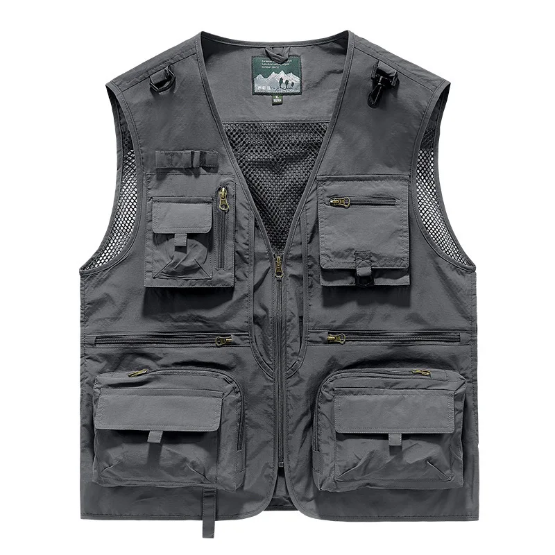 2024 Spring Autumn Mesh Quick Drying Vest Mens Casual Loose Multi Pocket Fishing Waistcoat Outdoor Hiking Camp Cargo Vest Jacket