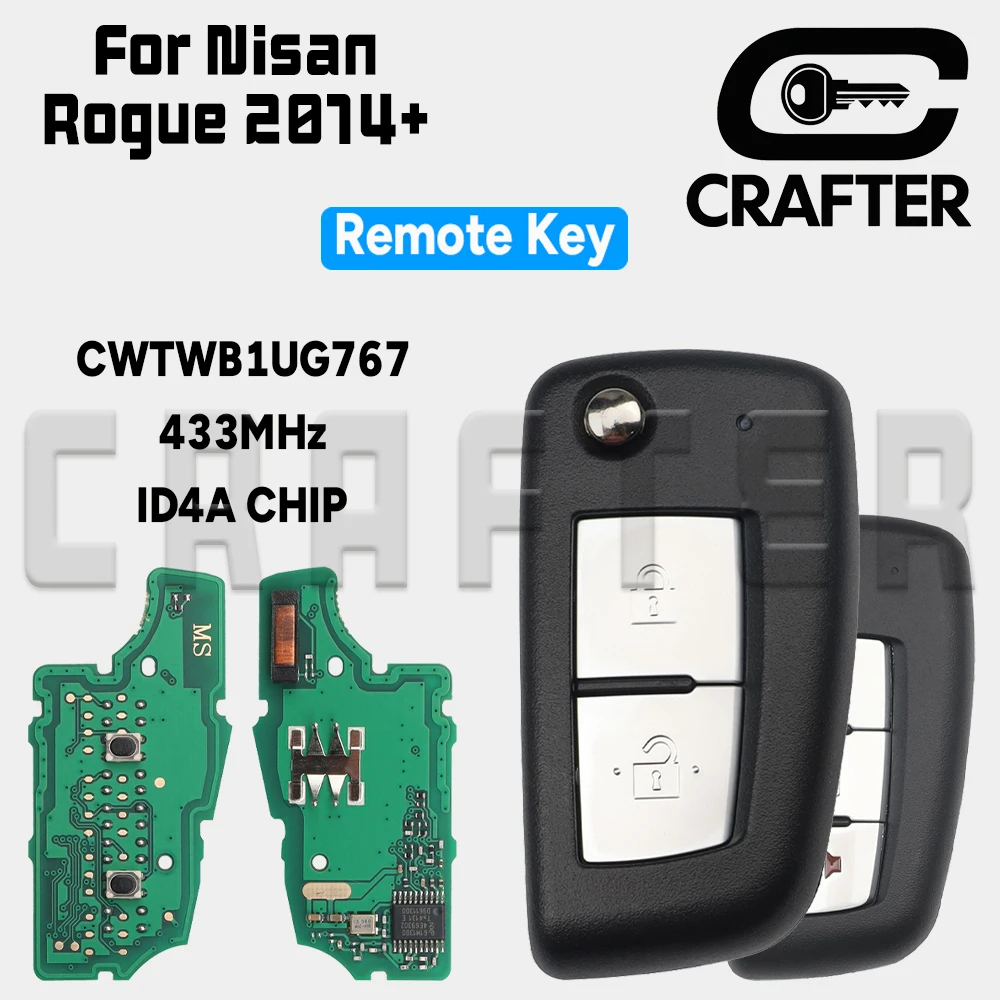 

Key Crafters CWTWB1UG767 ID4A Chip 433.92MHz Flip Remote Car Key For Nisan Rogue 2014+ 8268-4CB1A