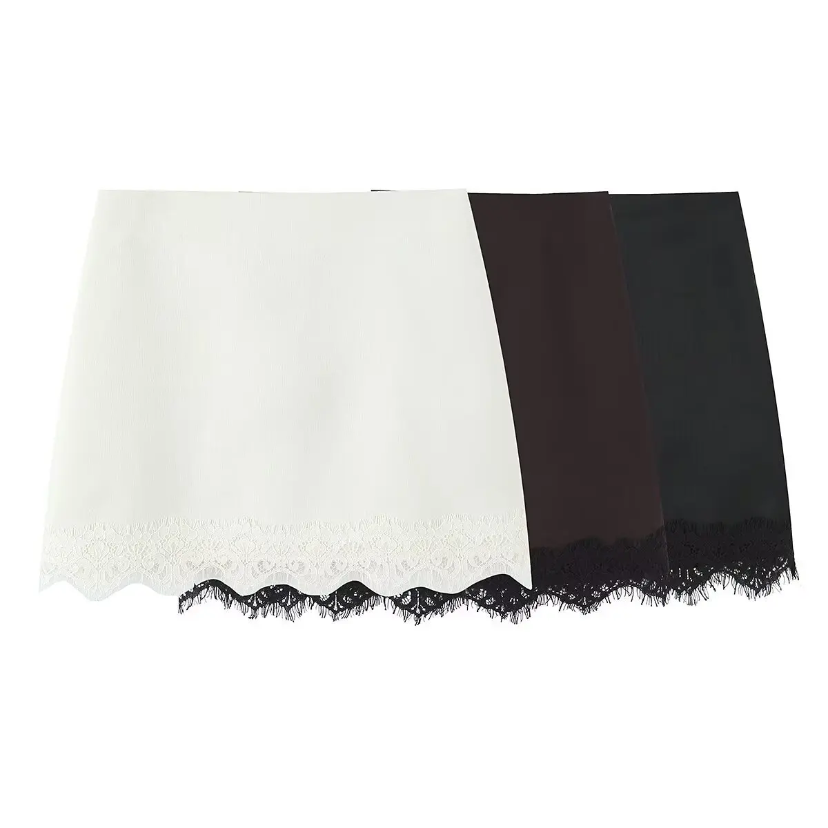 Women's Fashion Lace Hem Skirt Pants White Black Brown Eyelash Lace Trim Bodycon Mini Skirt For Women Casual Style Skirt FY75