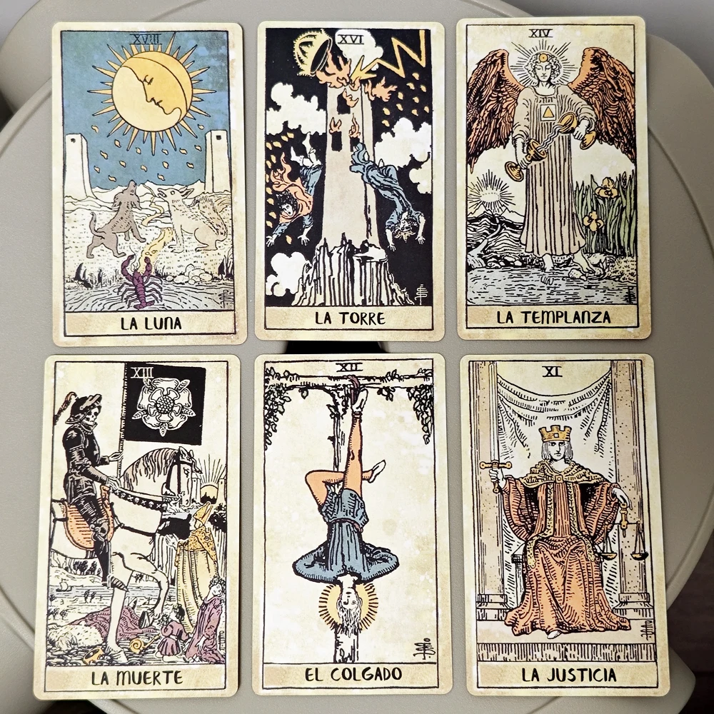 Vintage Tarot Deck 10.3*6cm Spanish Edition 78 Pcs Tarot Cards Based on Rider Waite System Espanol