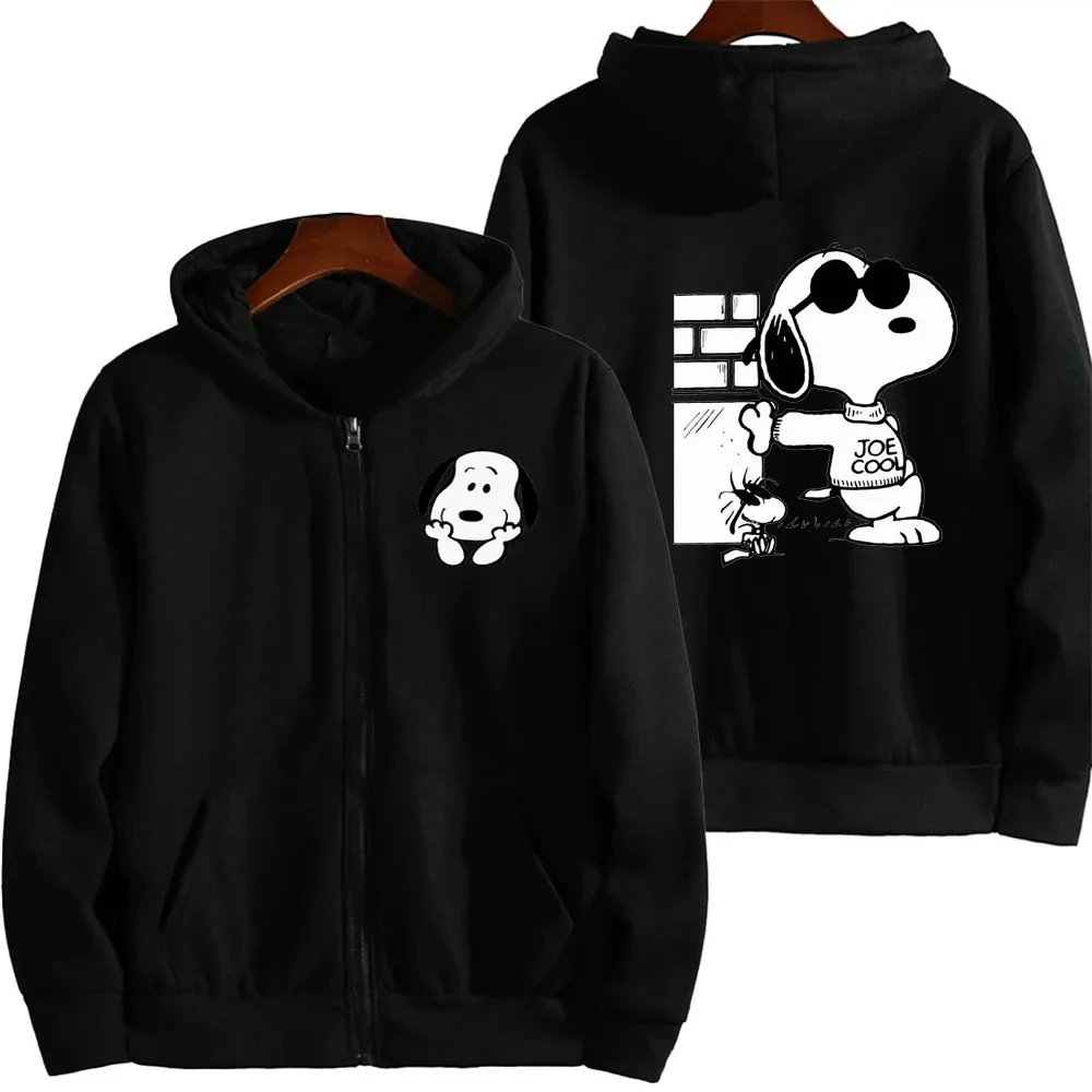 Snoopy Women Zipper Hoodie Cartoon Anime Spring Autumn Men Oversized Sweatshirt 2024 New Fashion Gray Couple Jackets Coats