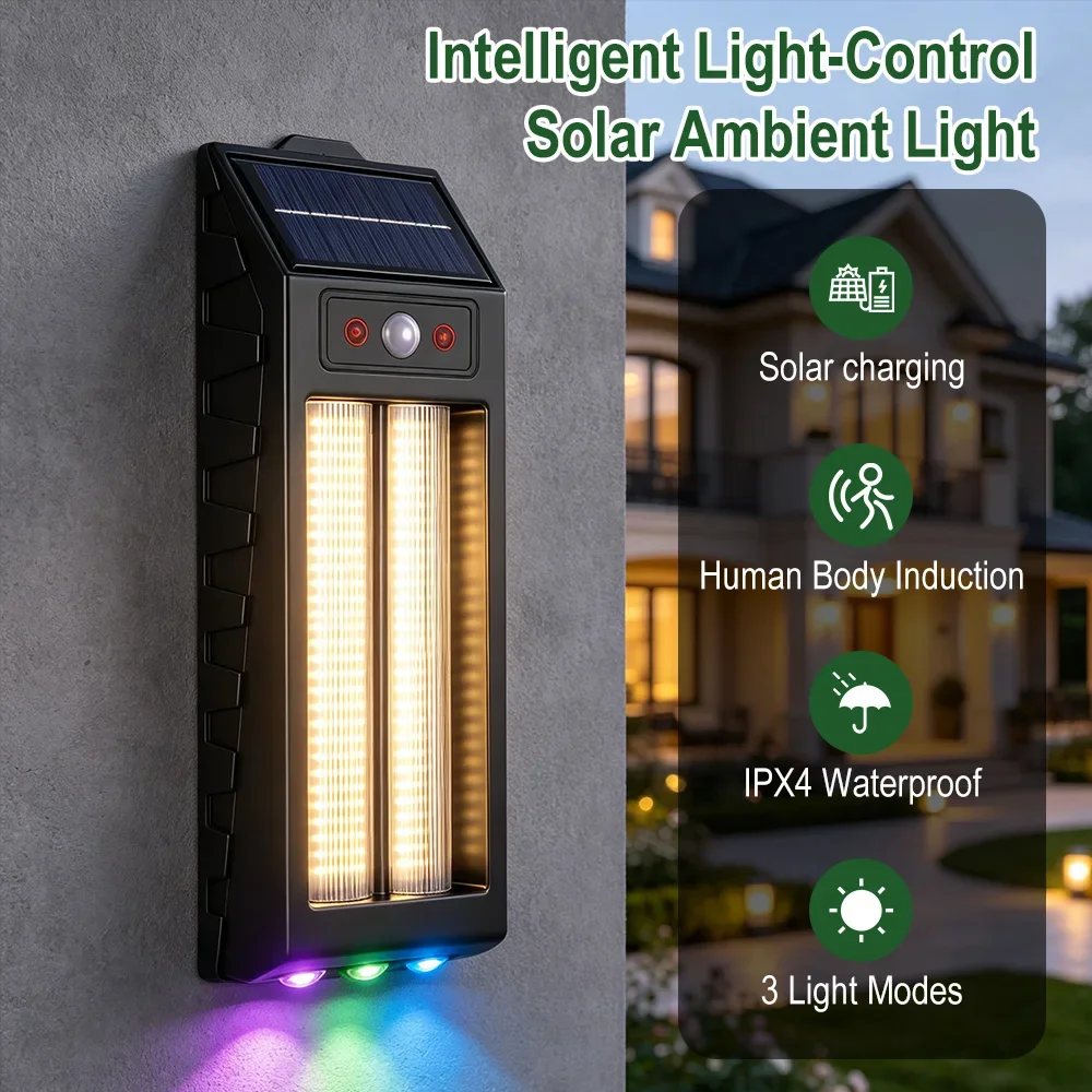 BORUiT1/2PCS LED Solar Wall Light Outdoor Garden Lamp Solar Induction Night Light Warm Colorful Light Courtyard Camping Lighting