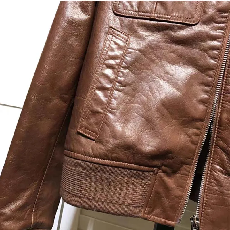 Women Coat Spring And Autumn 2023 New Arrival Short Length Outerwear Pocket Turn-Down Collar Brown Color Spliced Knitted Fabric