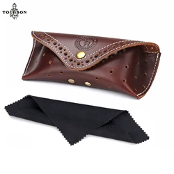 Tourbon Leather Eyeglasses Case Thick Sturdy Glasses Eyewear Sunglasses Protector Heavy Duty Portable Holder Brown