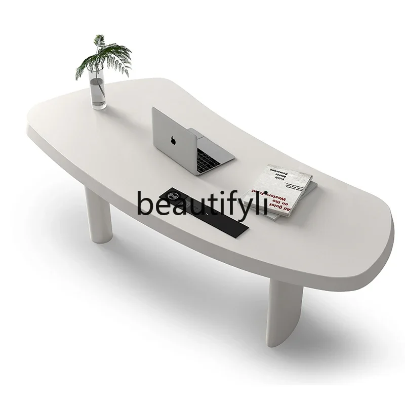 

French minimalist desk designer computer desk living room meeting guest special-shaped desk9344
