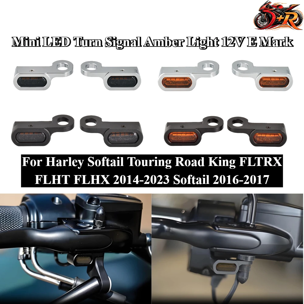 

For Harley Softail Touring Road King FLTRX FLHT FLHX 14-23 Softail 16-17 Motorcycle Mini LED Turn Signal Amber Light 12V E Mark