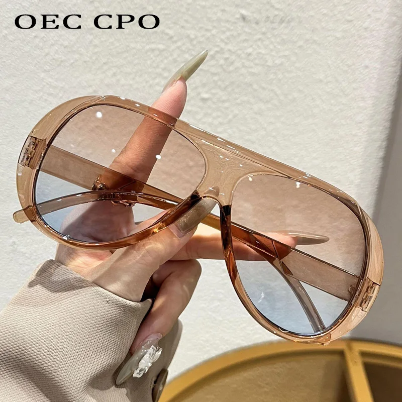 OEC CPO موضة مزدوجة الجسور الطيار النظارات الشمسية النساء إطار كبير ظلال UV400 نظارات شمسية الرجعية الإناث برتقالي أصفر النظارات